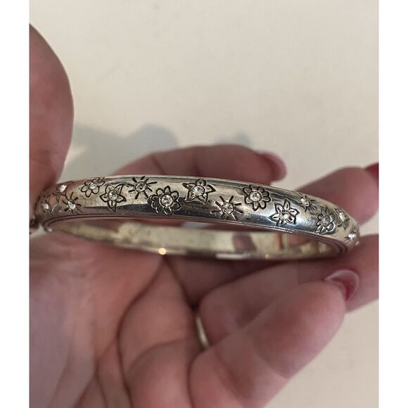 Brighton Sparkling Sunburst Flower Silver Crystal Hinged Bangle Bracelet - Picture 2 of 5